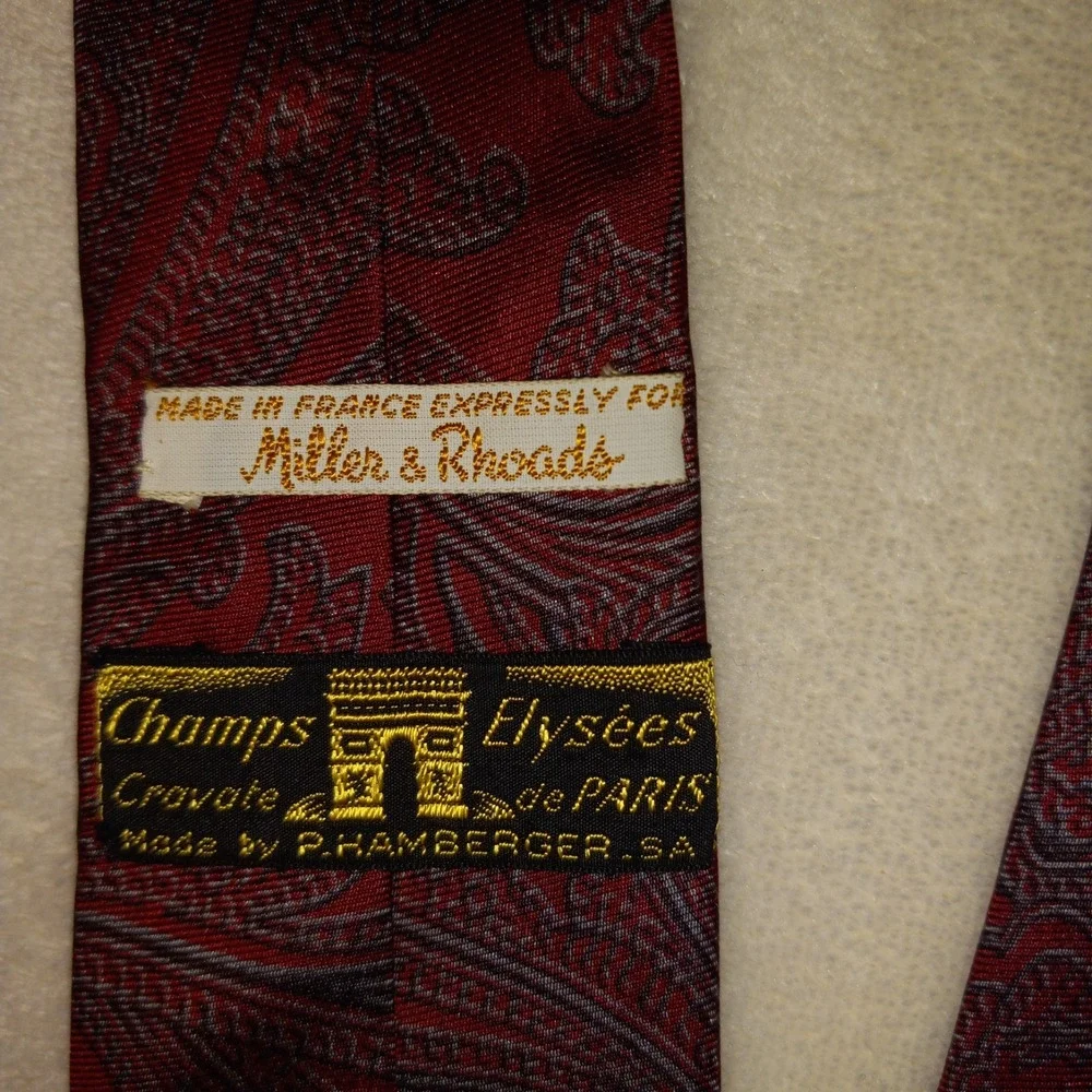 VTG Miller & Rhoads Silk Skinny Tie PAISLEY RED SOIE CHAMPS ELYSEES